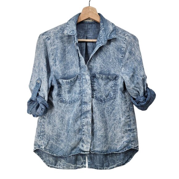 Bella Dahl XS Womens Blue Striped‎ Button-Up Shirt 100% Tencel USA Roll Tab - Picture 7 of 7